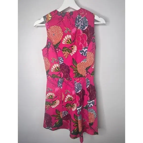 Fitzroy & Willa Floral Print Sleeveless Mini A-Line Dress Pink Women's Sz Medium - Picture 2 of 8